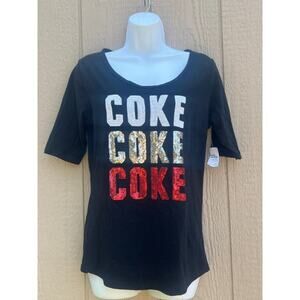 NWT Womens Med Ombre Sequin Black Tee Coke Coca Cola Ladies T-Shirt Casual